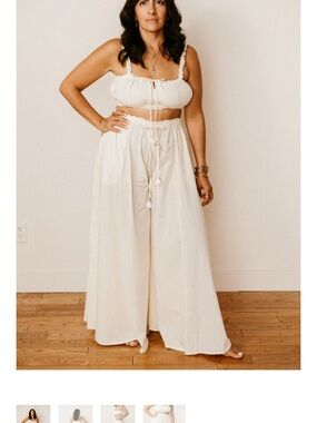 Swami Pink Cream Wide-Leg Drawstring Pants and Bralette Set - 100% cotton